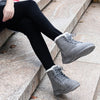 BCEBYL Women's Faux Suede Ankle Boots — Plush-Lined Lace-Up Round Toe Platform Winter Short Boots