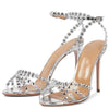 Transparent PVC Rhinestone Ankle Strap High Heels Silver Wedding Party Sandals
