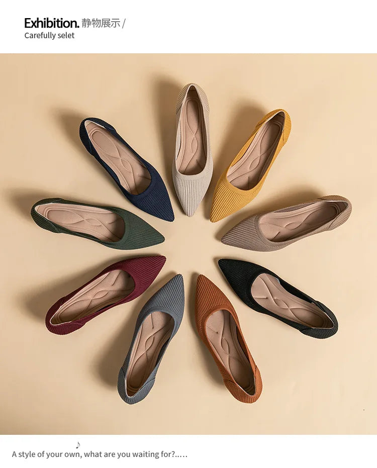 Women's Pointed-Toe Knit Slingback Pumps, Breathable Latex Insole & Anti-Slip Rubber Sole, 3.5 cm (1.38 in) Mid Heel