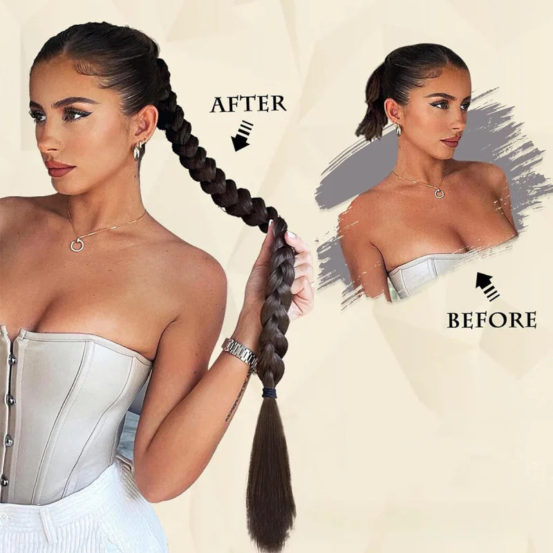 28 Inch Synthetic Straight Ponytail With Elastic Hair Rope Hair Extensions Fashionable For Daily Use Party Hair Accessories