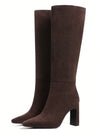 Elegant Women's Knee-High PU Zip Boots — Square Toe Chunky Heel Motorcycle Style