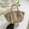 Plush Faux Fur Pleated Bucket Tote — Women's Shoulder & Crossbody Handbag