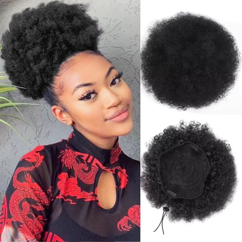 Large Afro Puff Clip-In Drawstring Ponytail - Heat-Resistant Synthetic Curly Hair Extension
