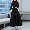 ZANZEA Women's Vintage A-Line Long Sleeve Maxi Dress - O-Neck Ankle-Length Sundress with Belt (Polyester-Spandex)
