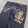 Baggy Wide-Leg Embroidered Buddha High-Waist Loose Denim Jeans Harajuku Straight Casual Women