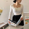 Women's Vintage Square-Collar Knit Pullover Sweater - Slim Fit Autumn/Winter (Korean Style)