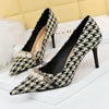 BIGTREE Women's Pearl Chain Stiletto Pumps – Pointed Toe High Heels for Party & Banquet