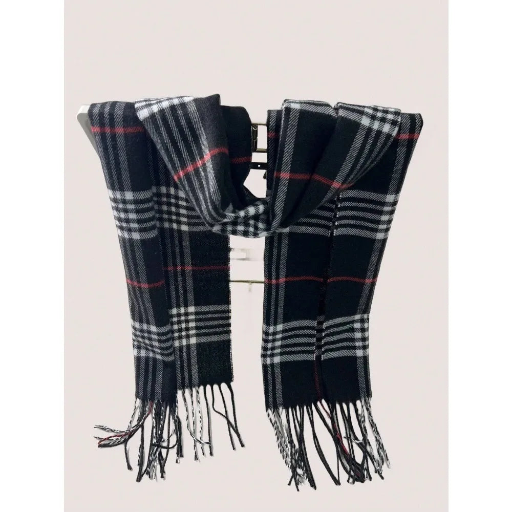 Plaid Cashmere-Feel Scarf for Women & Men — Warm Polyester Winter Shawl Wrap Pashmina
