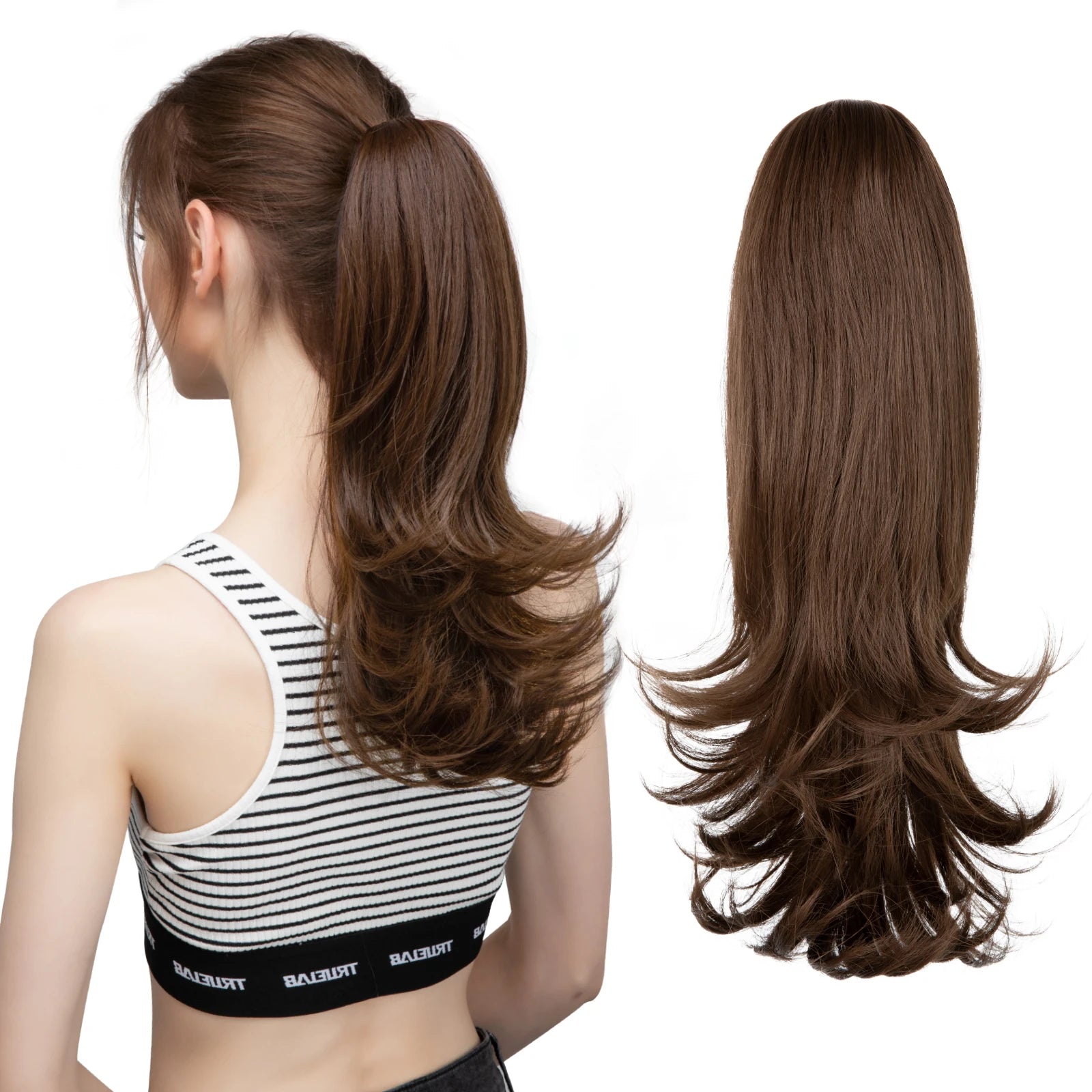 SARLA Clip-In Wavy Ponytail Extension 14 in (35 cm) - Synthetic High-Temp Fiber with Claw Clip & Elastic Band