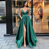 Royal Blue Satin Halter Evening Gown Floor-Length A-Line Ball Dress with High Split