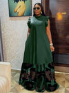 Plus Size Patchwork Midi Dress for Women Square Neck Sleeveless Summer Party