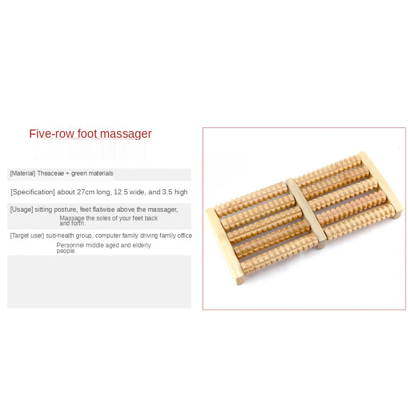 Wooden 6-Row Foot Massager Roller Shiatsu Reflexology Pain Relief and Relaxation
