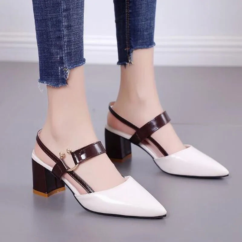 Gladiator Cutout Mary Jane Pumps Round Toe Mid Block Heel (3-5 cm) Strappy Hollow Heels for Women