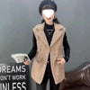 Women's Mid-Length Faux Sheepskin Vest - Faux Lambswool Fur Jacket with Integrated Shoulder Pads, Buttons & Pockets