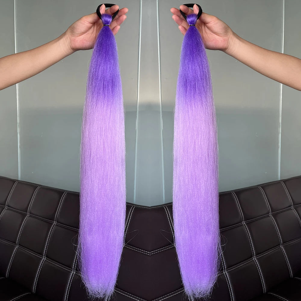 Colorful Synthetic Ponytail Extensions 2-Pack – Long Straight Braided Hairpiece with Elastic Band | High-Temp Fiber