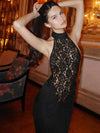 Mozision Lace Halter Backless Strapless Bodycon Maxi Dress - Black Floor-Length Party