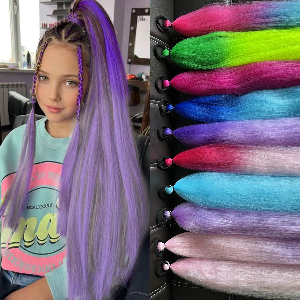 Long Straight Synthetic Ponytail Extension with Elastic Tie – Colorful Braided Hairpiece for Women