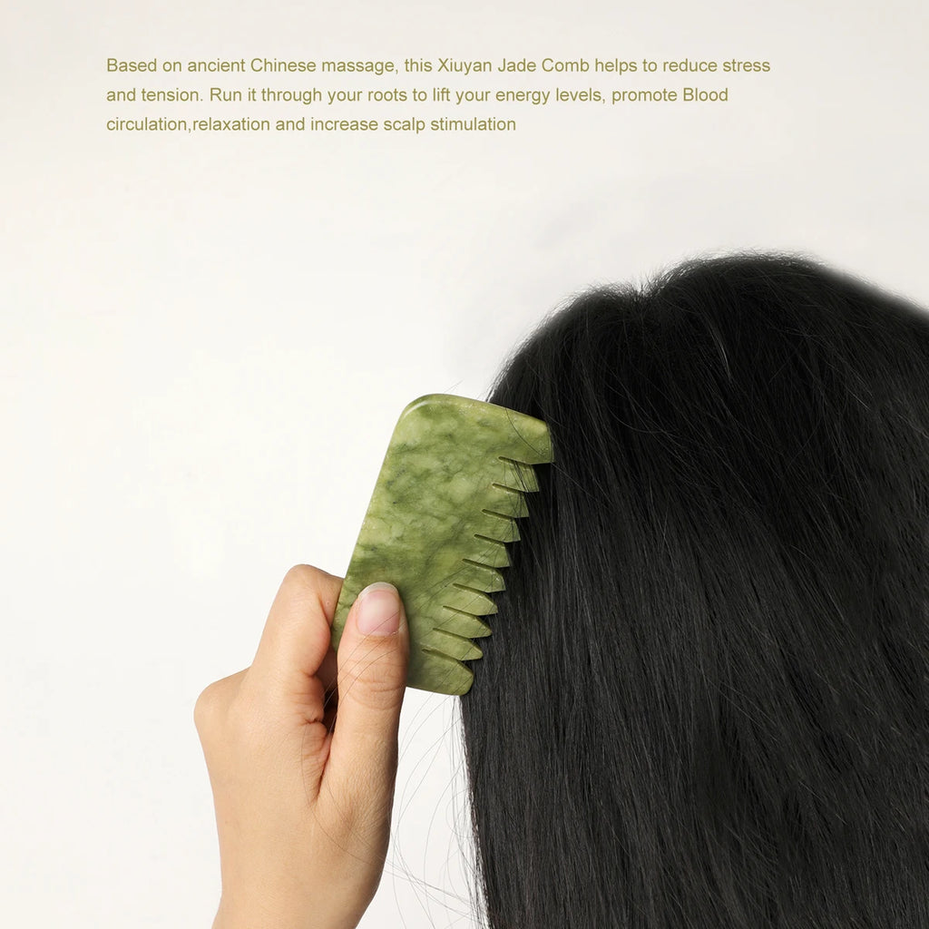 Natural Jade Massage Comb – Wide-Tooth Scalp & Face Gua Sha Tool for Meridian Therapy, Neck, Shoulder & Eye Massage