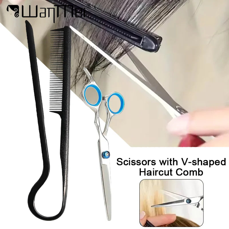 2-Piece V-Shape Flat Comb and Haircutting Scissors Set — Salon Hair Styling Tool