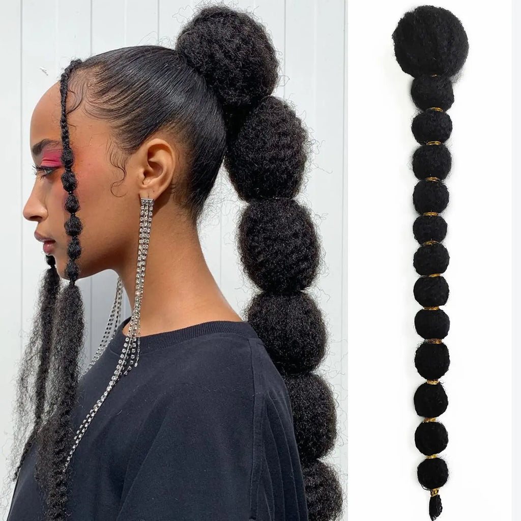 Drawstring Kinky Afro Bubble Ponytail Extension - Clip-In Natural Black