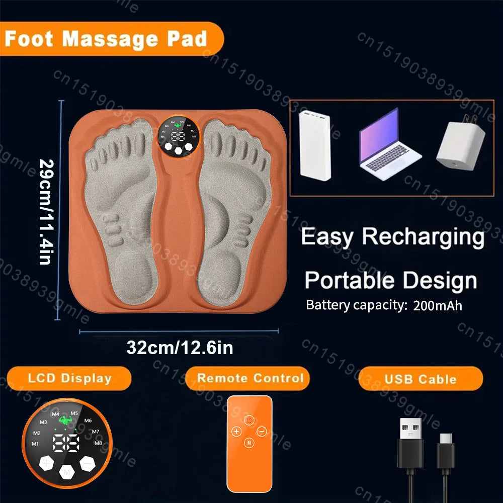 3D Smart Foot Massage Pad with RF Remote — 8 Modes, 29 Intensity Levels, Battery-Powered Stimulator for Improved Circulation & Slim Legs
