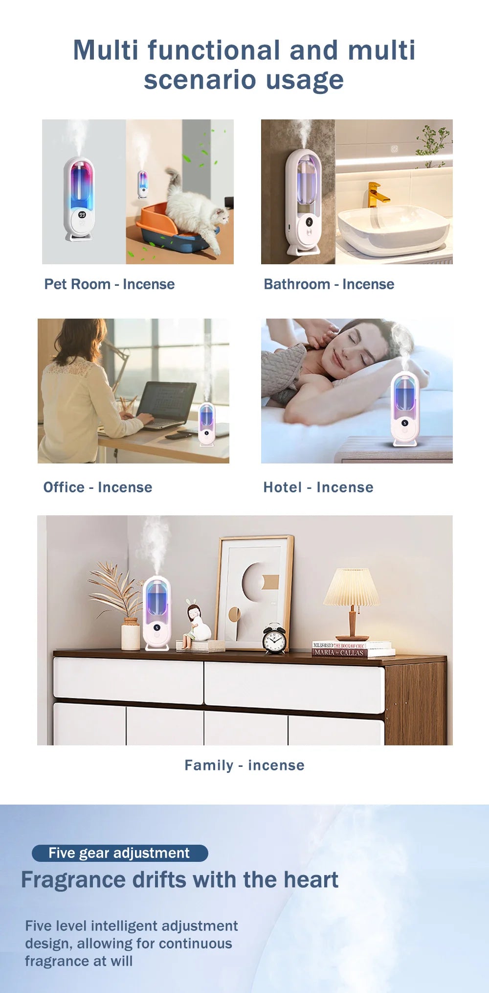Rechargeable Portable Aroma Diffuser – Essential Oil Aromatherapy Air Freshener with 5 Timed Spray Modes
