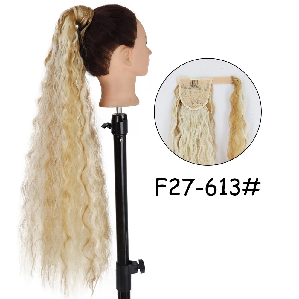 34-Inch (86 cm) Clip-In Synthetic Ponytail Hair Extension — Blonde Wrap-Around Long Straight Hairpiece