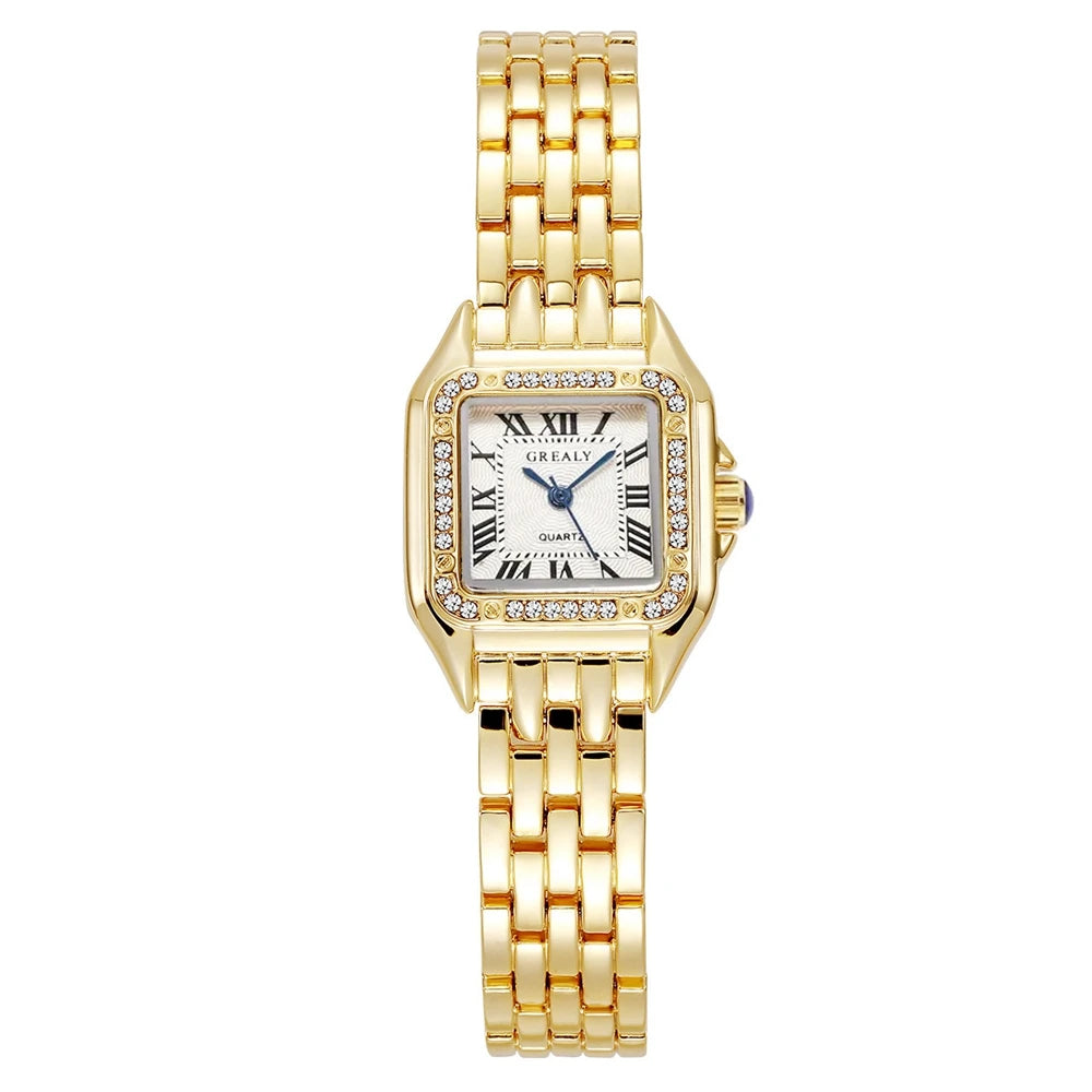 Women's Square Rhinestone Quartz Watch Luxury Alloy Bracelet 27mm Dial