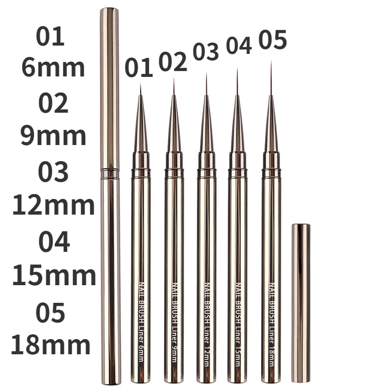 Professional Nail Art Liner Brush Set — Striping & Detailing Pens, 6–25 mm (0.24–0.98 in) Tips