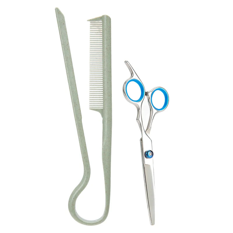 2-Piece V-Shape Flat Comb and Haircutting Scissors Set — Salon Hair Styling Tool