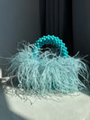 Pearl Bead Feather Fur Acrylic Crystal Box Clutch — Handmade Evening Party Handbag