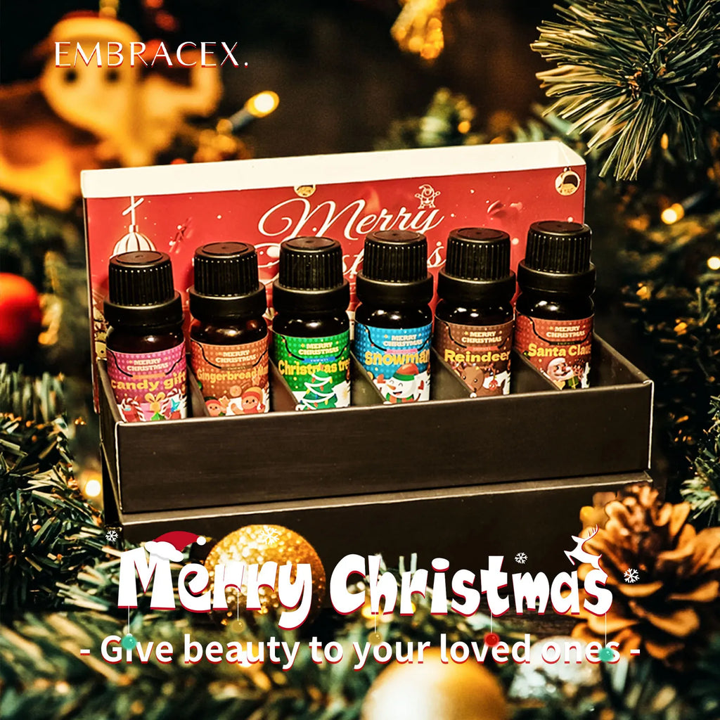 Christmas Essential Oil Set — 6-Pack or Single 10ml (0.34 fl oz) Natural Fragrance Oils for Diffusers Candles DIY Gift Box
