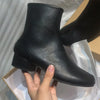 Split-Toe Leather Tabi Ankle Boots for Women - Chunky Round High Heel, Autumn/Winter