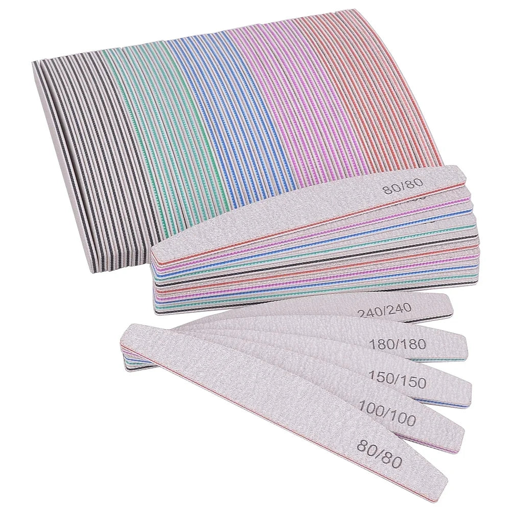 3/5/10-Pack Professional Nail Files — Thick Half-Moon Emery Boards, Multiple Grits (80–240) for Manicure & Nail Extensions