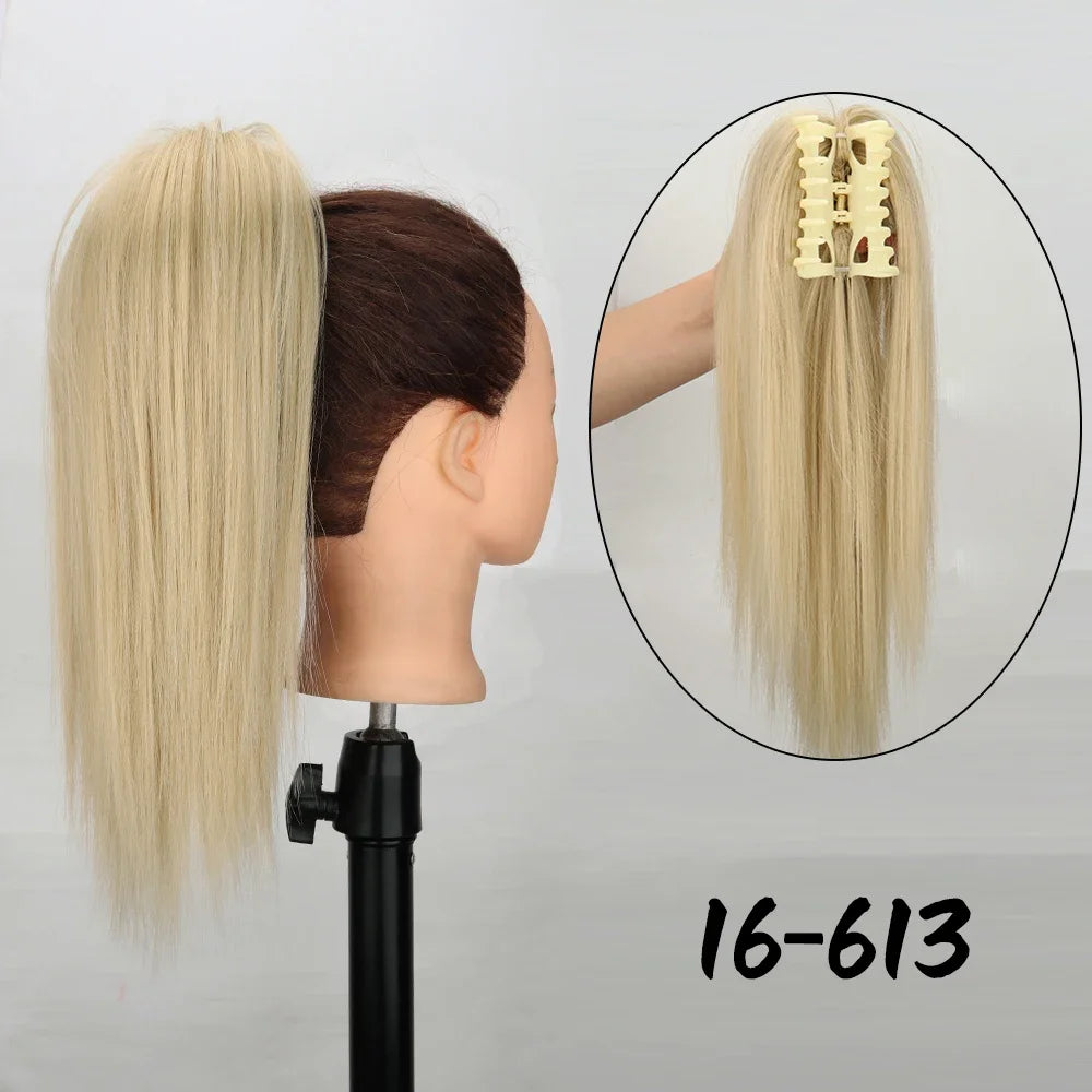 Clip-In 16-Inch (40 cm) Straight Claw Clip Ponytail Hair Extension Heat-Resistant Synthetic Blonde/Brown