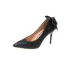Women's Silver Ribbon Rhinestone Stiletto Pumps Pointed Toe High Heels Lightweight (EU 34-43)