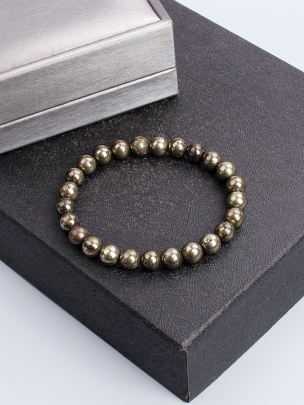 Natural Pyrite Bead Bracelet Unisex Healing Stone Jewelry for Wealth Abundance and Protection