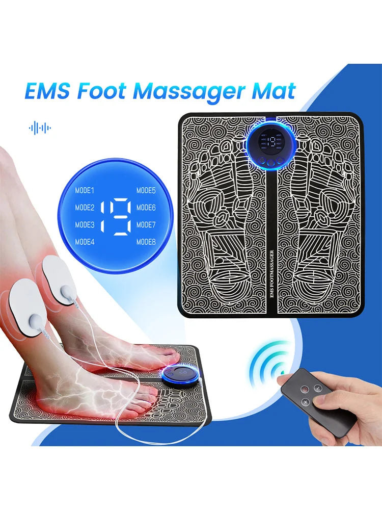MERALL EMS Foot Massager Pad — Portable Rechargeable Acupoint Stimulator, 8 Modes & 19 Intensity Levels for Improved Circulation and Muscle Relief