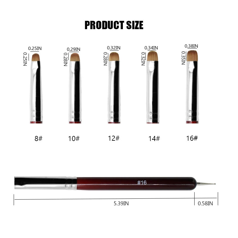 5-Piece Dual-Ended Nail Art Brush Set (Sizes 8–16) – Dotting Pens & Acrylic Gel Brushes for Manicure & Rhinestone Design