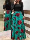 Plus Size Floral Midi Dress - Long Sleeve Round Neck Elegant (1XL-6XL)