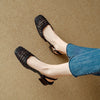 French Square-Toe Woven Mid-Heel Sandals for Women - PU Leather Square Block Heel 3-5 cm (1.2-2.0 in)