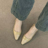 Women's PU Leather Pointed Toe Low Heel Sandals - Non-Slip Slip-On Dress Flats