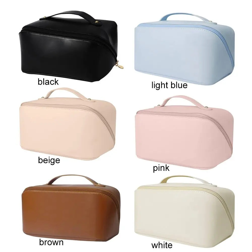 Large Capacity PU Leather Travel Makeup Bag – Water-Resistant Cosmetic & Toiletry Organizer