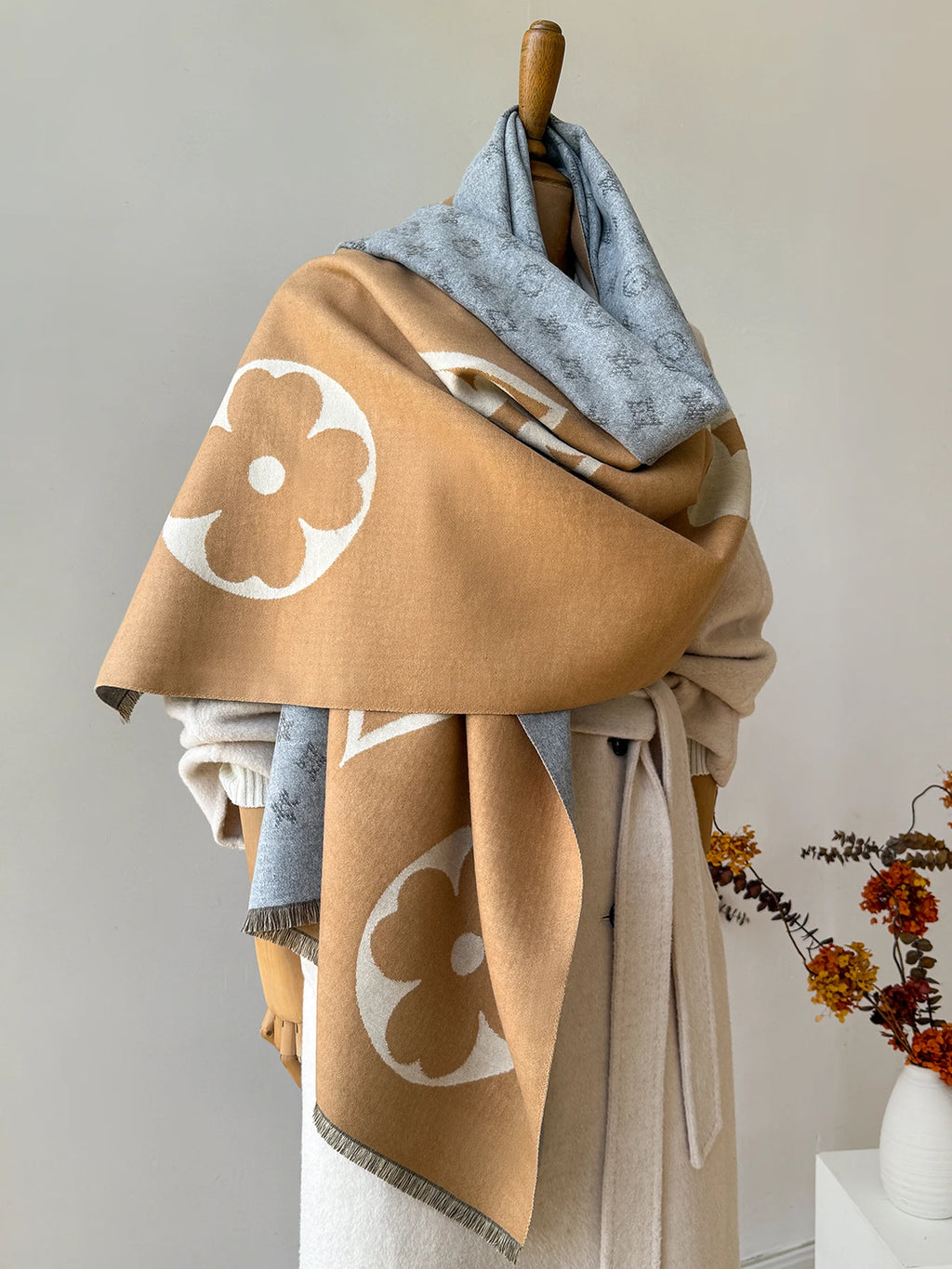 Women's Faux Cashmere Oversized Shawl - Jacquard Scarf & Blanket Wrap, Geometric Pattern, Warm Neck Protection, 175+ cm (69+ in)