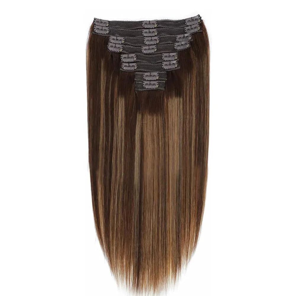 Seamless Clip-In Human Hair Extensions 8-Piece 120g Brazilian Remy Straight 16-26 in (41-66 cm)