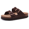 Women's Suede Mules with Cork Insole, Arch Support Slip-On Sandals with Adjustable Buckle – Casual Summer Slides