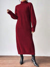 Winter Turtleneck Knit Midi Dress for Women – Long Sleeve Slim A-Line Sweater Dress