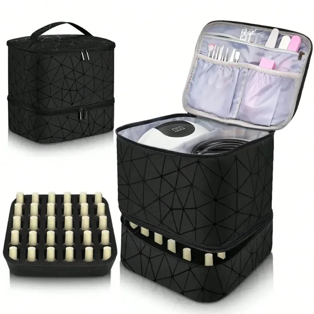 Double-Layer Portable Cosmetic Organizer Bag for Nail Polish & Essential Oils