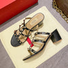 Women's Gladiator Heeled Sandals Patent Leather with Silver Rivets — 6cm Square Heel, Summer Dress Shoes
