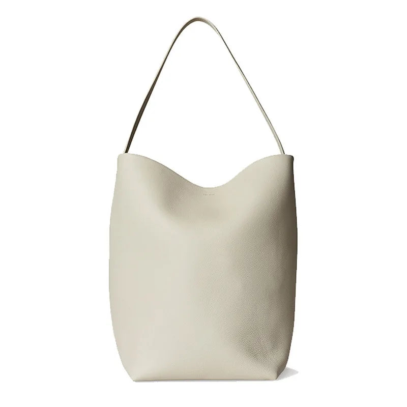 Leather Large Capacity Bucket Bag Lychee Pattern Cowhide Commuter Tote Shoulder Handbag for Women